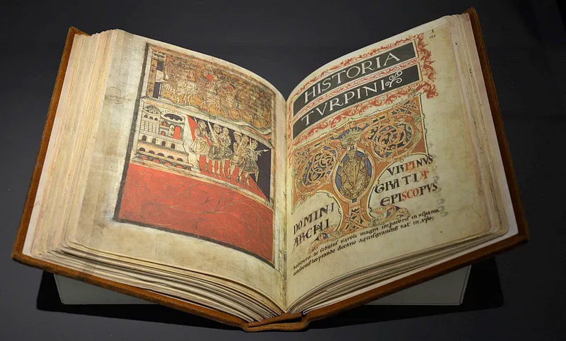 O Codex Calixtinus aberto, com páginas iluminadas